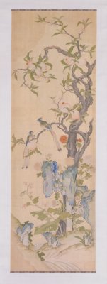 图片[1]-Scroll of autumn peach ribbon with tapestry tapestry-China Archive